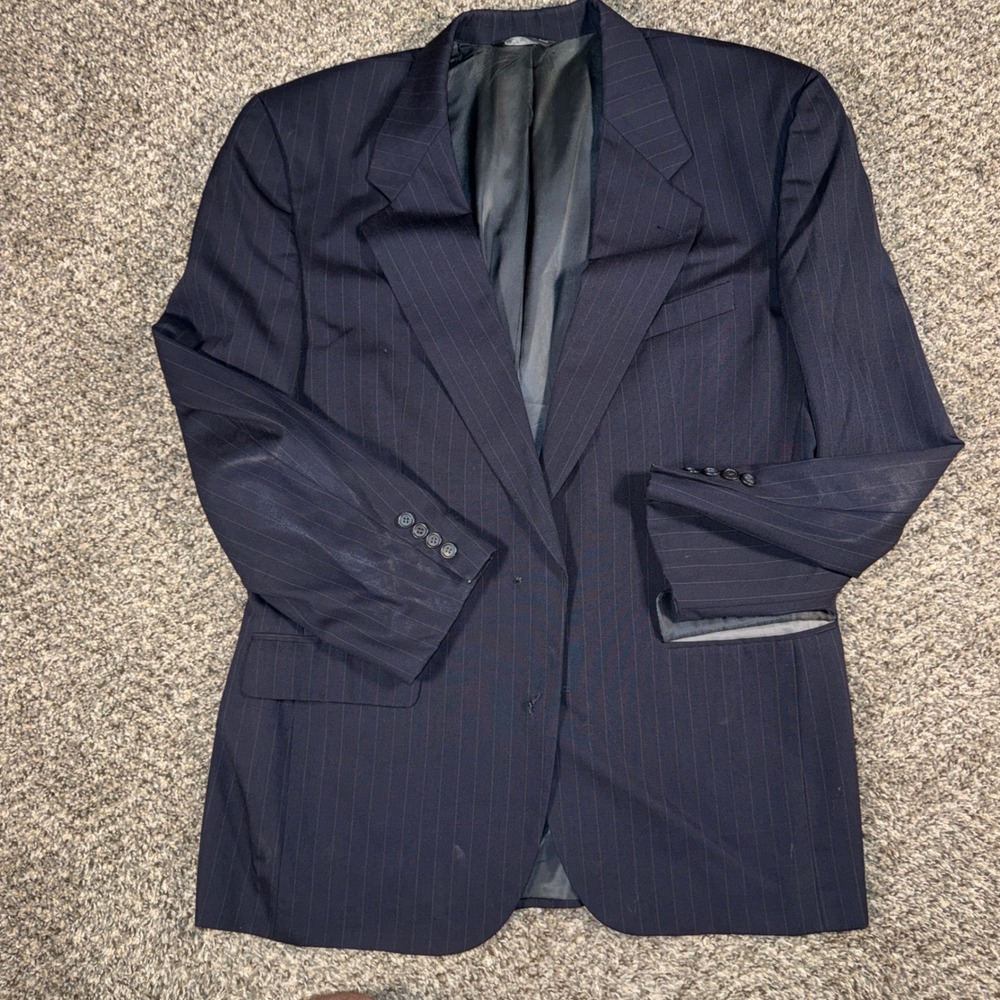 Vintage 80s Christian Dior Monsieur Navy Blue Pinstripe Wool Blazer 43L
